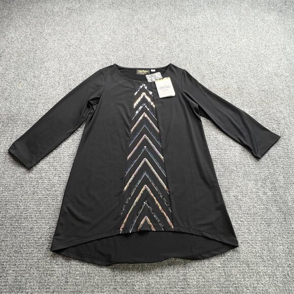 Bob Mackie Wearable Art Top Womens XXS Black Tunic Sequin Chevron‎ Party Formal - Picture 2 of 16